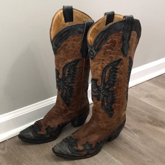 Corral Cowgirl Boots Western Brown Black Leather - Picture 7 of 14